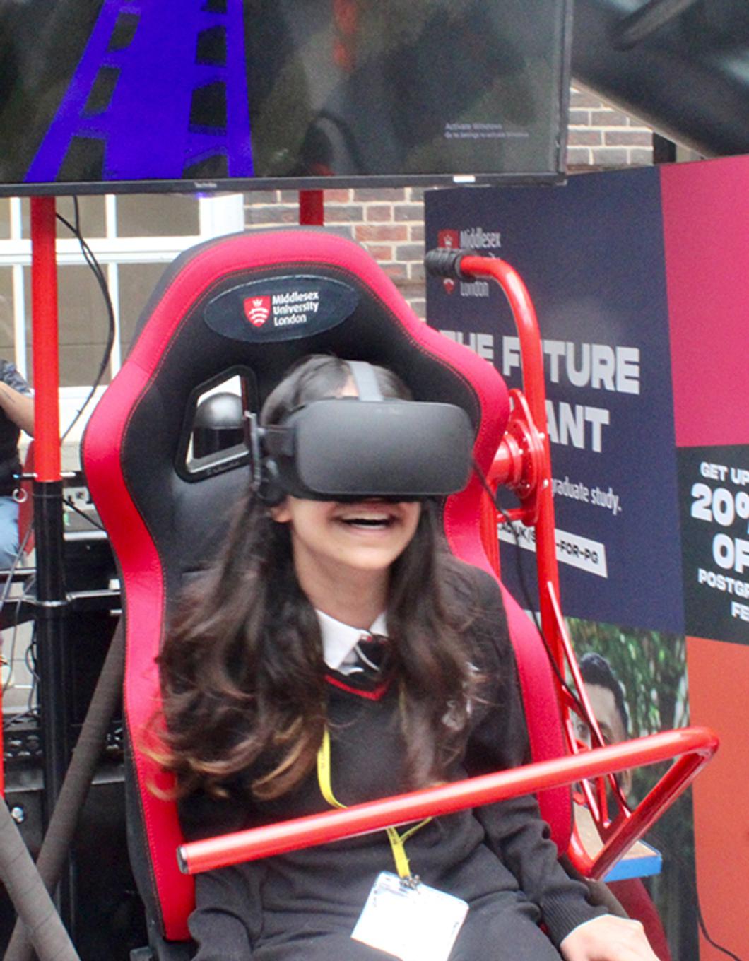 Students on VR rollercoaster at STEM