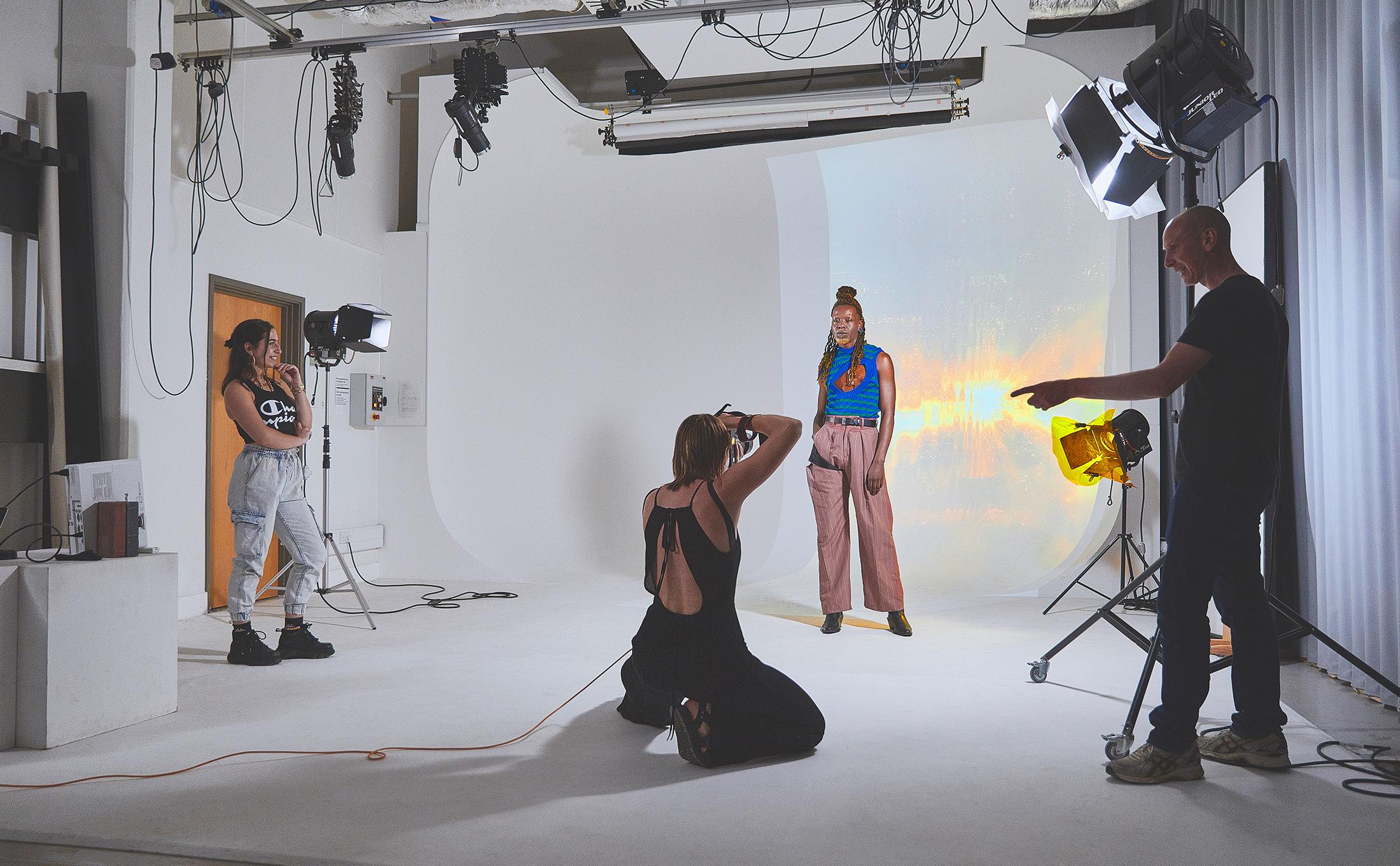 Middlesex University students in photography studio