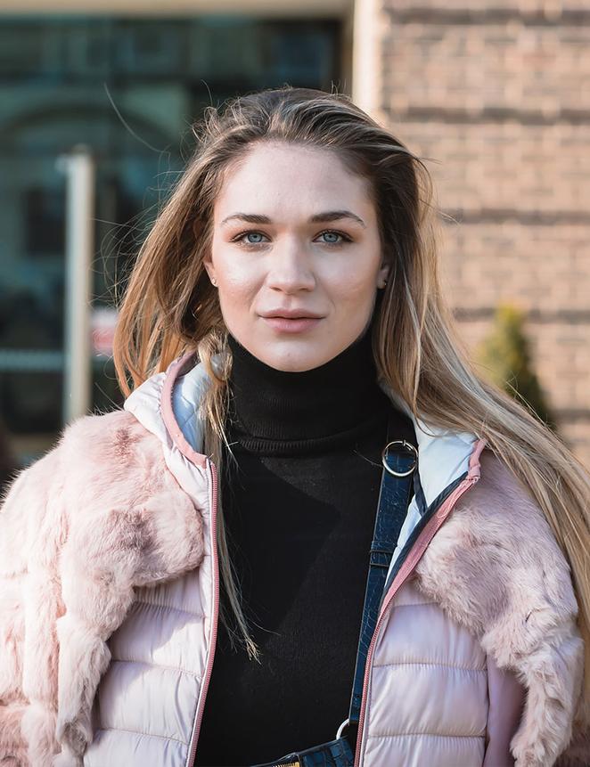 A female student stood outside campus.